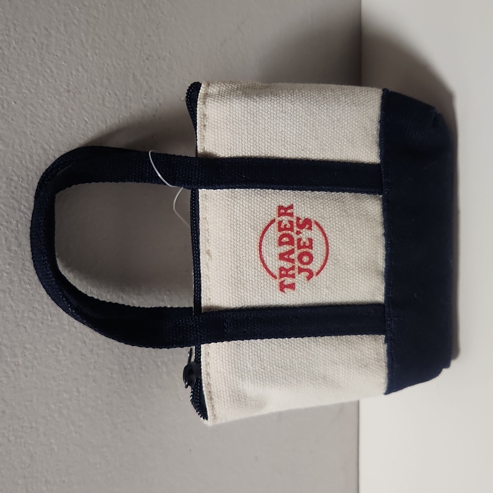 NWT Trader Joe's Micro Blue/Beige Canvas Tote with Nylon Grocery Bag Inside!